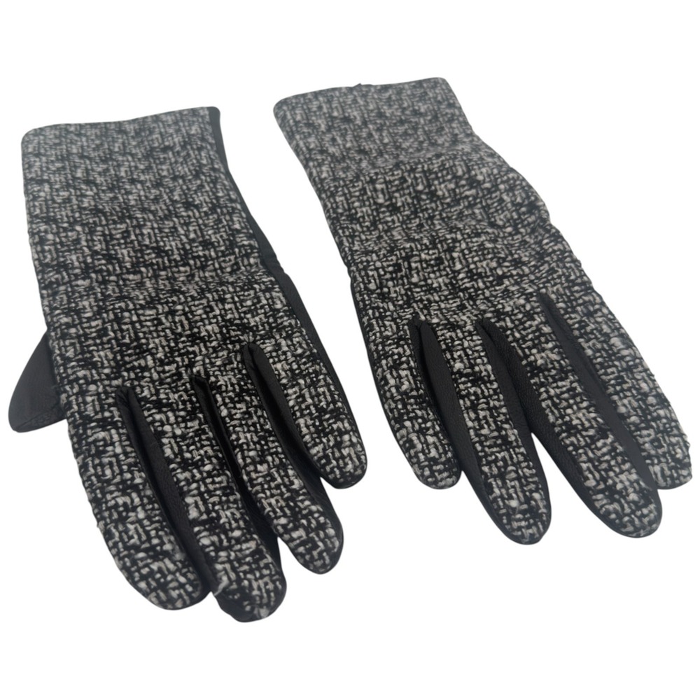 Merona Leather Herringbone Gloves Black White L/XL Lined Womens